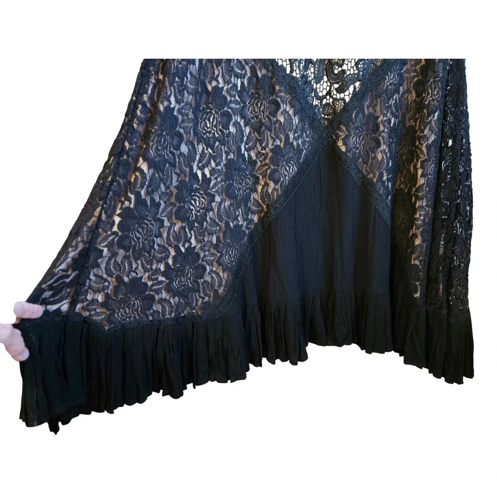 Torrid Whimsygoth Black Crinkle Gauze Lace Trapeze Dress Sleeveless Size 1, L/XL - Picture 7 of 14